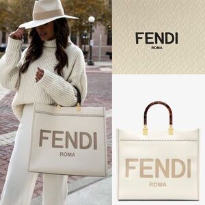 FENDI Sunshine Medium White Leather Shopper
